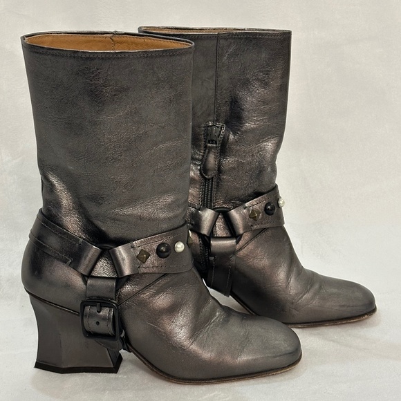 Coach Studded Metallic Leather Harness Boots - Picture 1 of 8